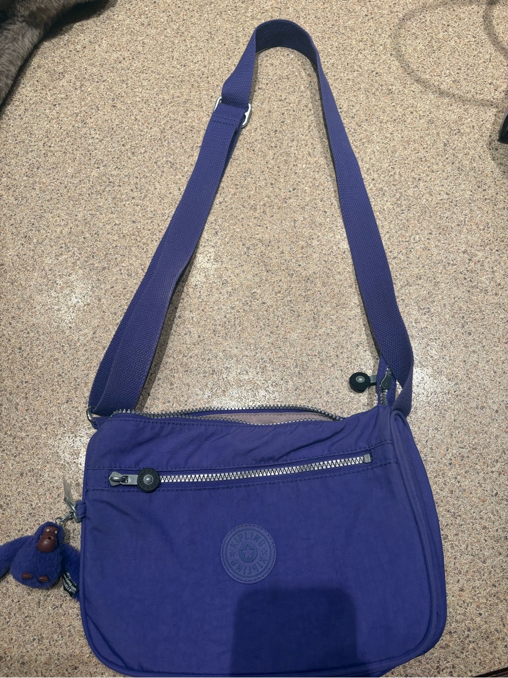 Kipling Deep Purple Adjustable Crossbody with Monkey Charm
